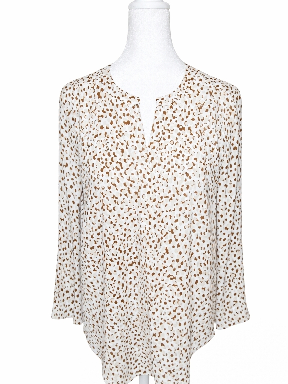 Women's Cream and Brown Printed Long-Sleeve Tunic Top - Unbranded